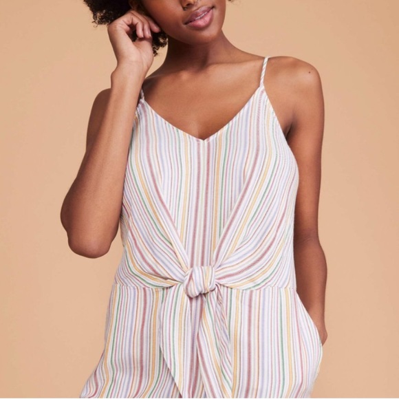 Lou & Gray Rainbow Striped Tie Waist Jumpsuit size medium Preowned - Picture 5 of 8